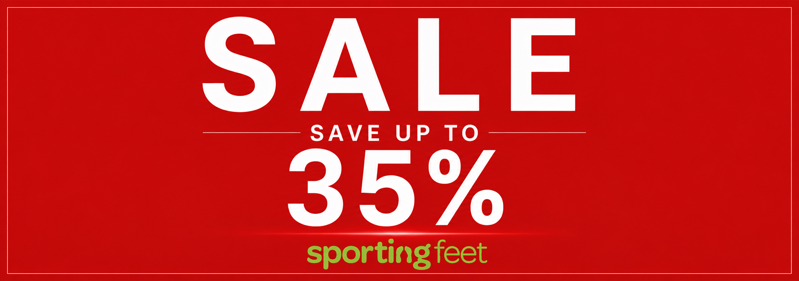 Red sale banner with 'SALE Save up to 35%' text and 'sporting feet' logo.